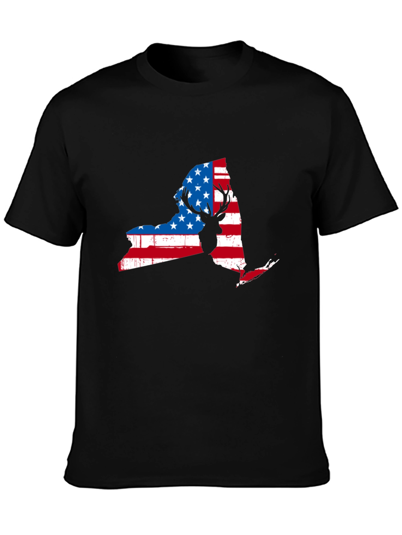 New York Deer American Flag Mens T-Shirt