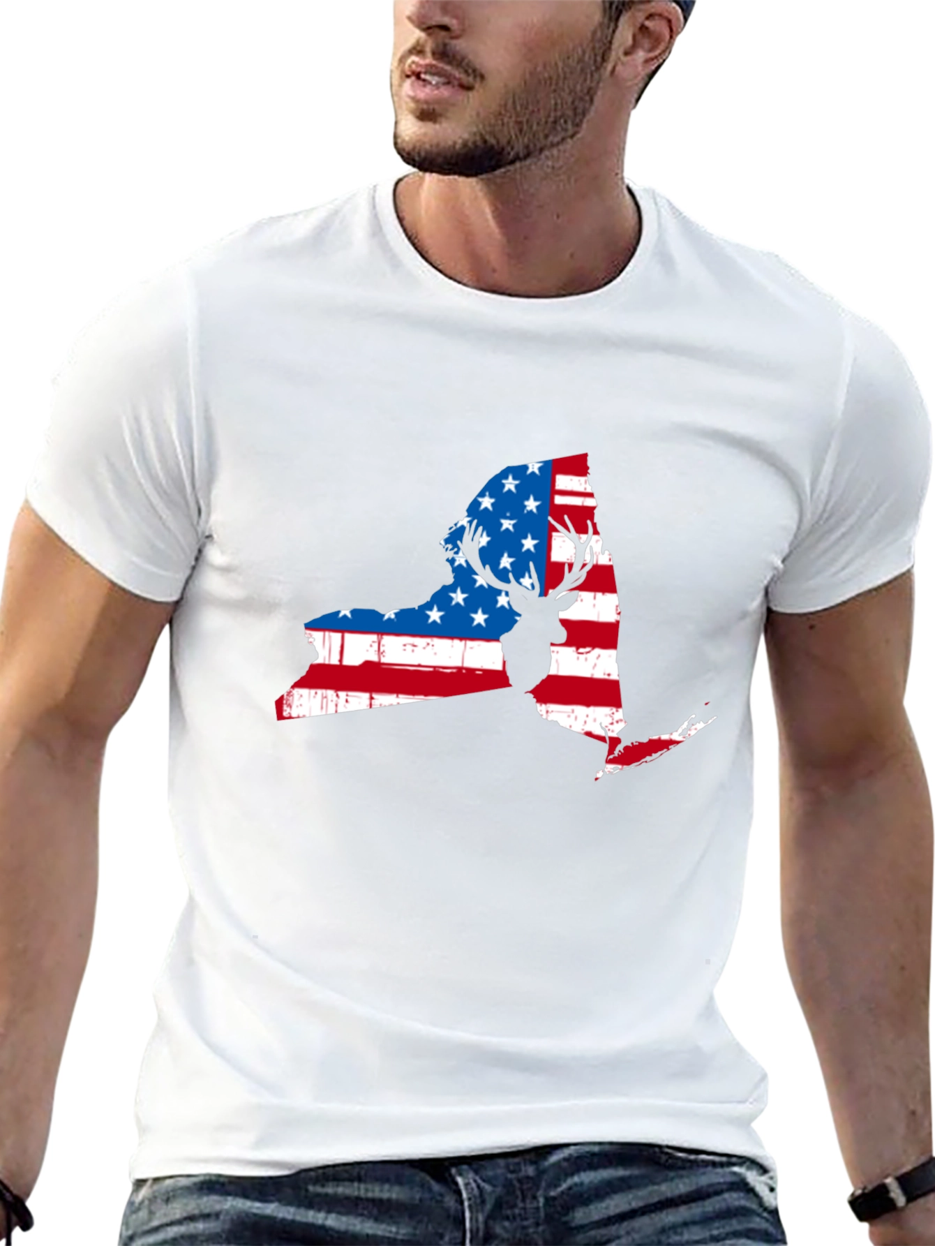 New York Deer American Flag Mens T-Shirt