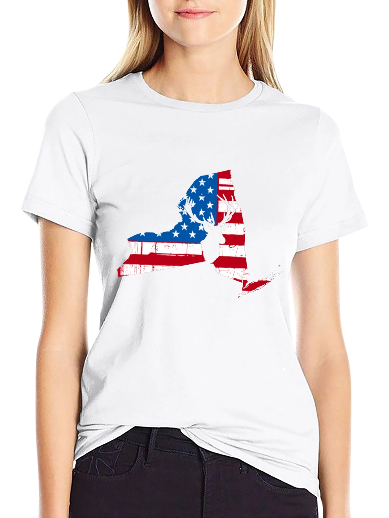 New York Deer American Flag Mens T-Shirt
