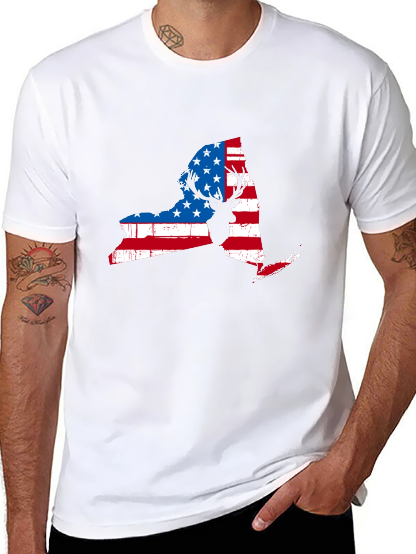 New York Deer American Flag Mens T-Shirt