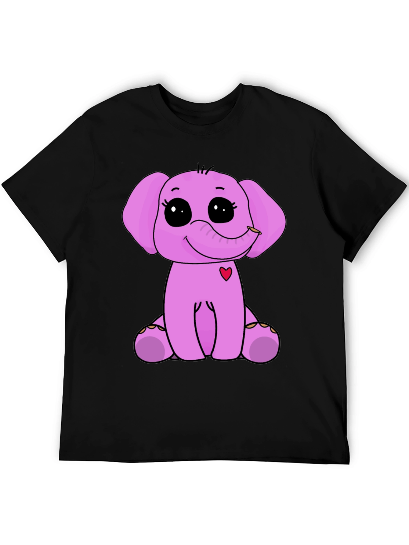 Cute Elephant Graphic Tee - Black
