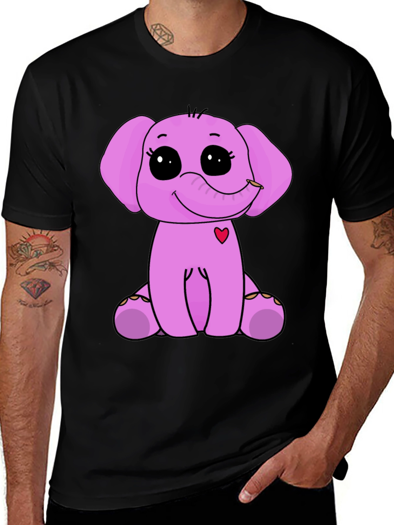 Cute Elephant Graphic Tee - Black