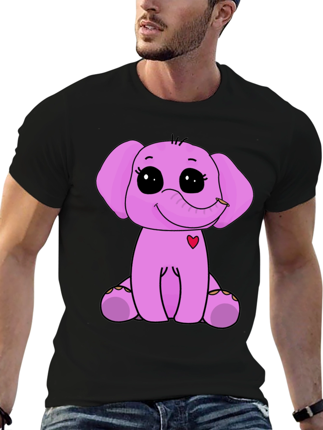 Cute Elephant Graphic Tee - Black