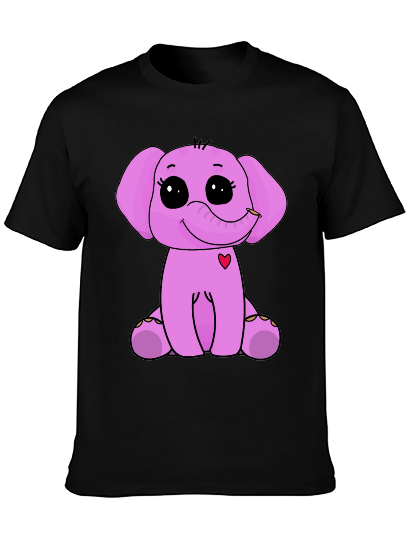 Cute Elephant Graphic Tee - Black