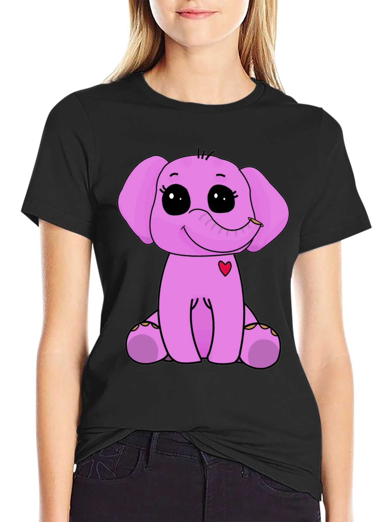Cute Elephant Graphic Tee - Black