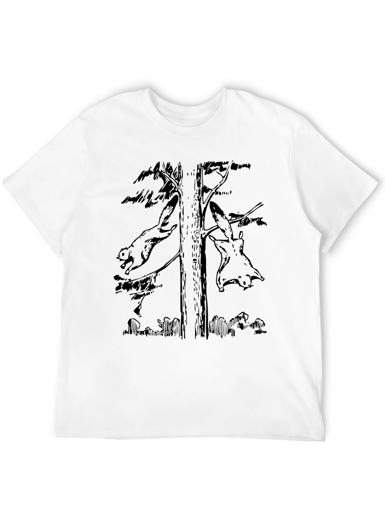 Flying Squirrels Tree Graphic Black T-Shirt