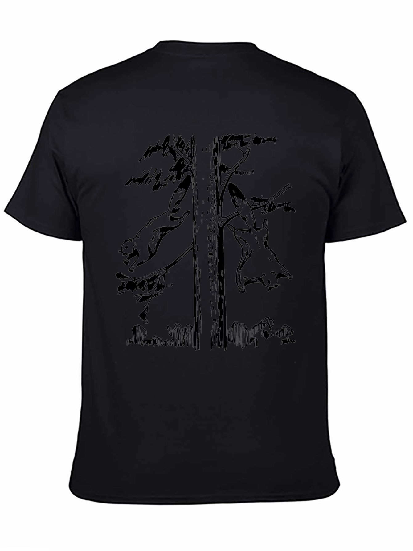 Flying Squirrels Tree Graphic Black T-Shirt