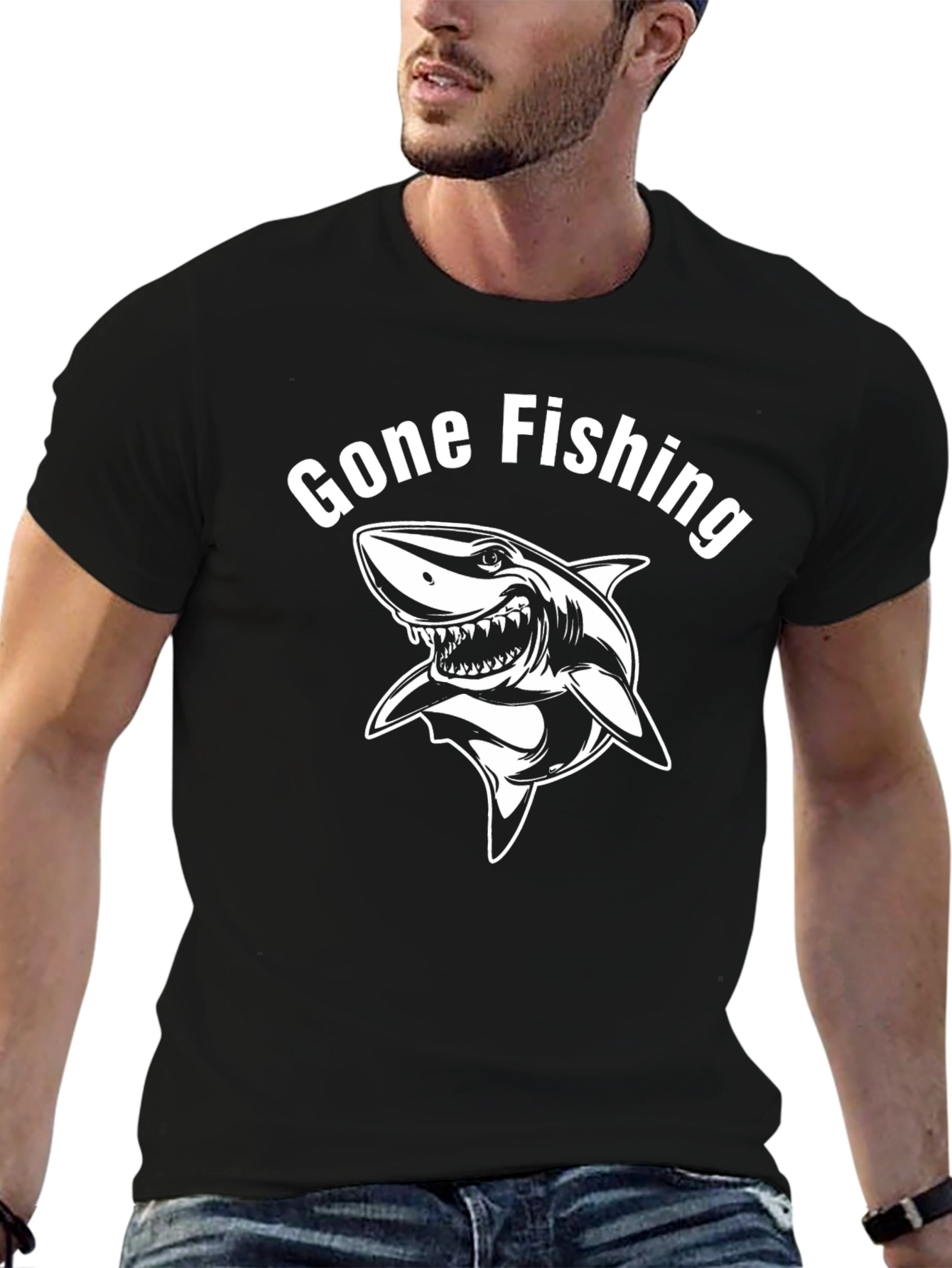 Gone Fishing Shark Graphic T-Shirt