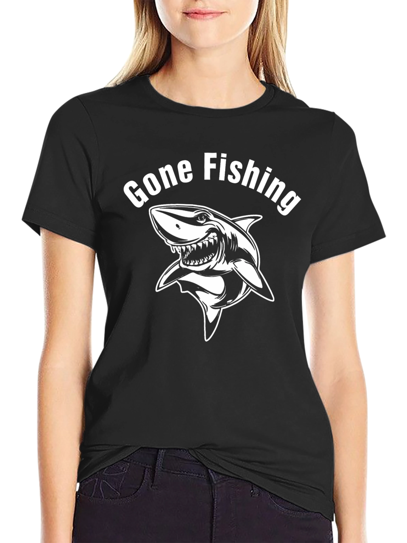 Gone Fishing Shark Graphic T-Shirt