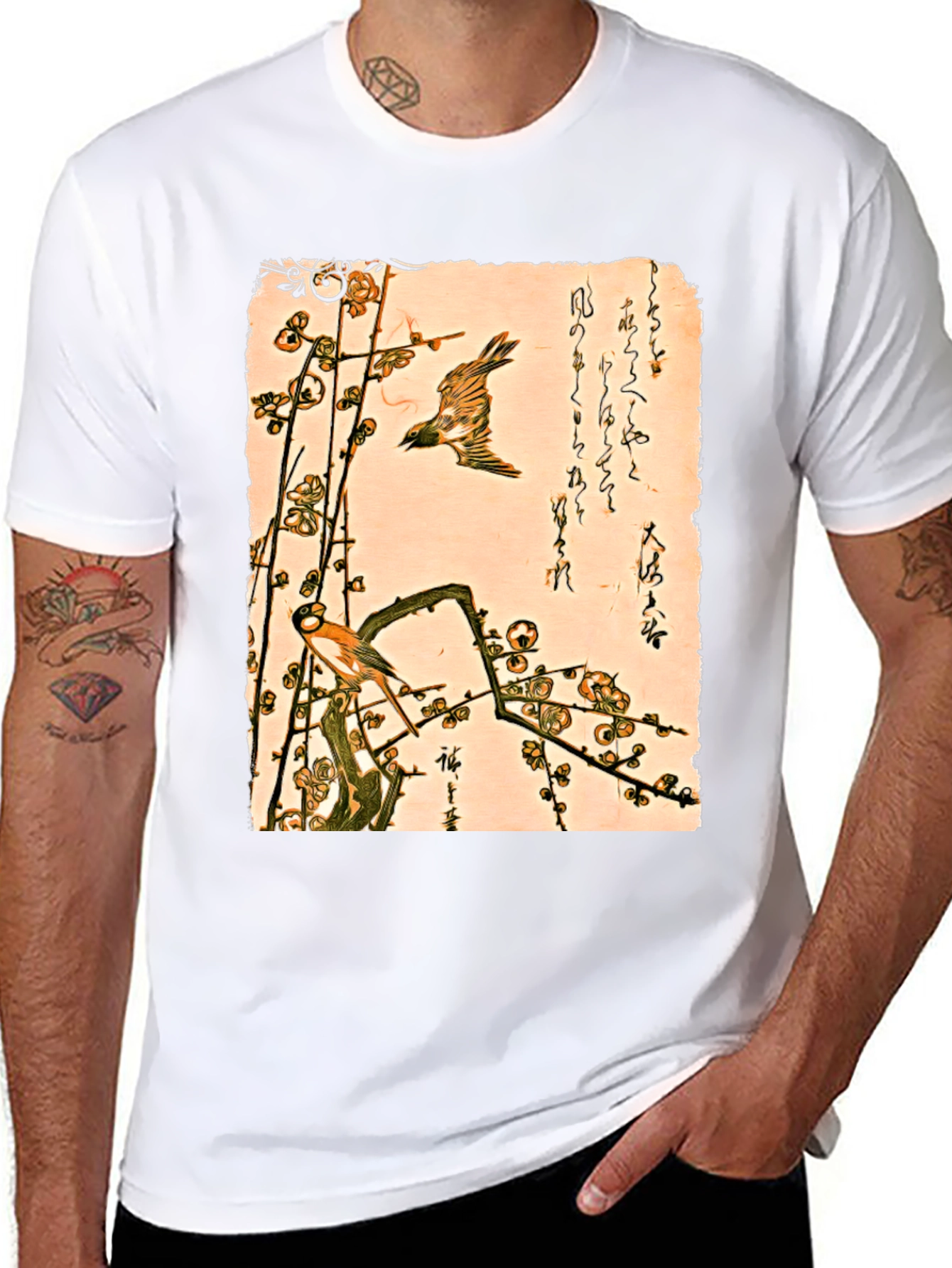 Ukiyo-e Style Bird and Plum Blossom Tee