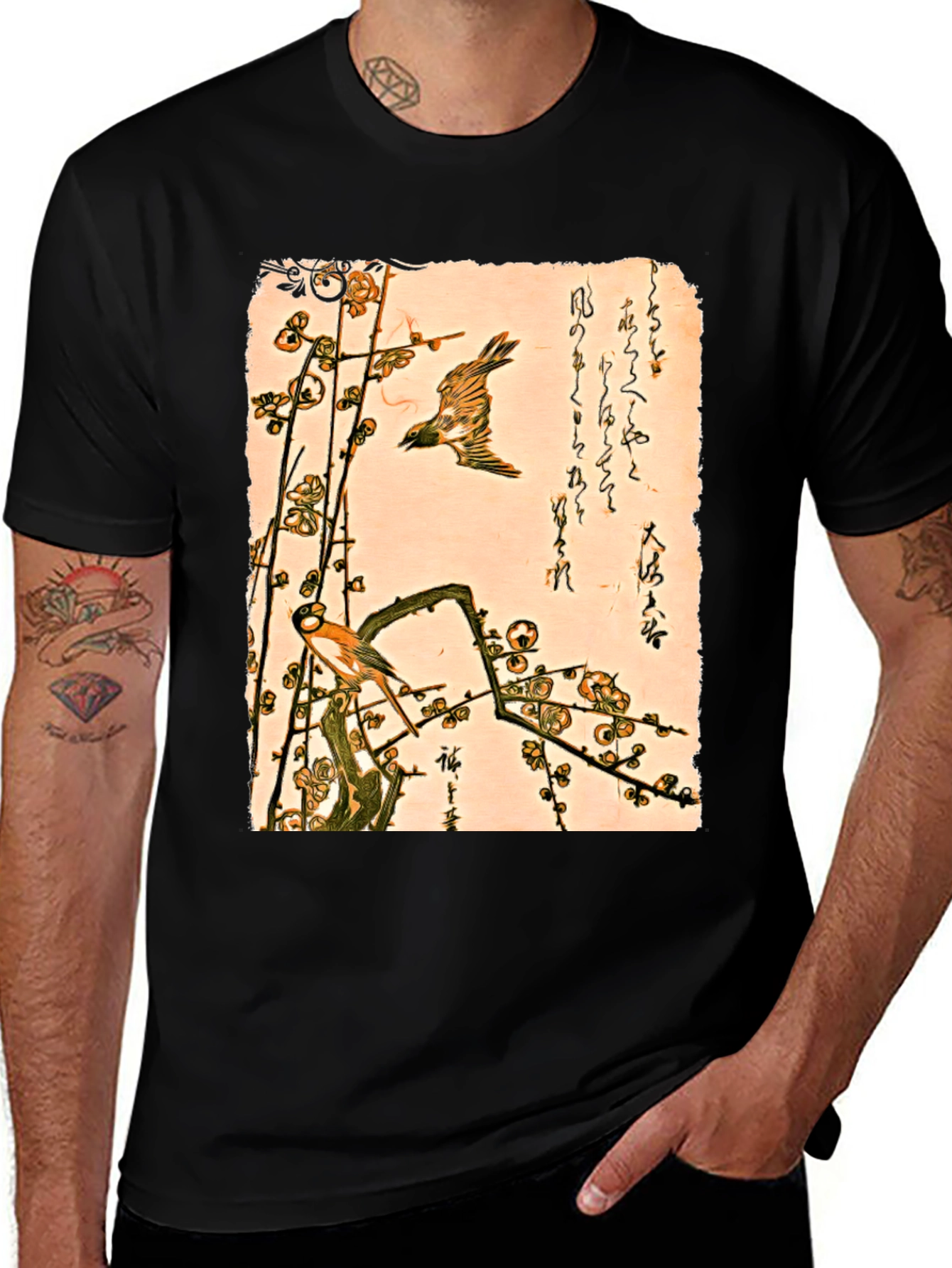 Ukiyo-e Style Bird and Plum Blossom Tee