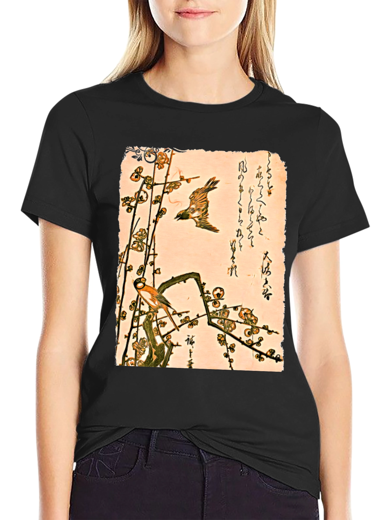 Ukiyo-e Style Bird and Plum Blossom Tee