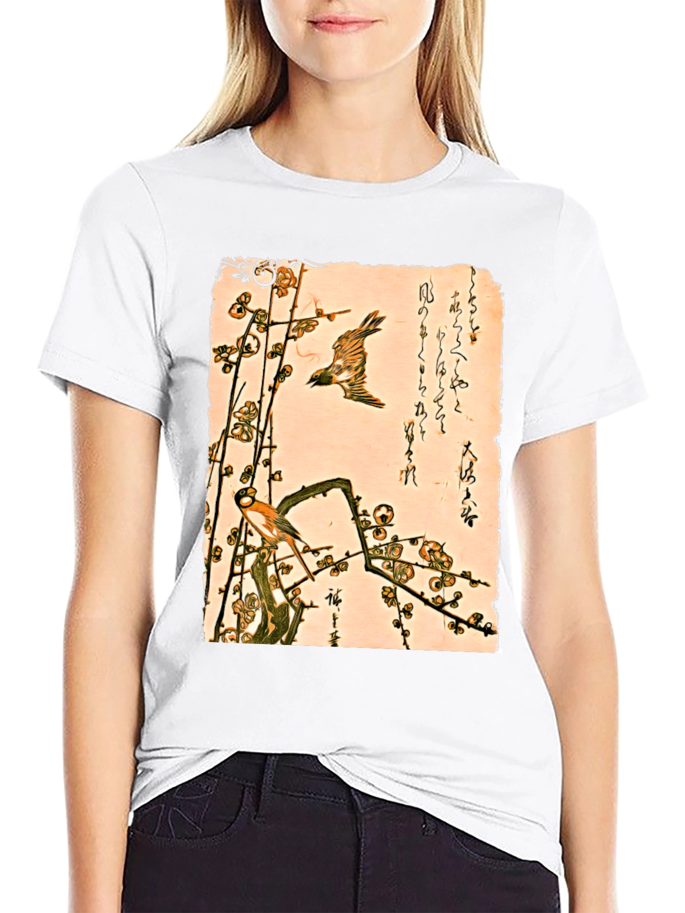 Ukiyo-e Style Bird and Plum Blossom Tee