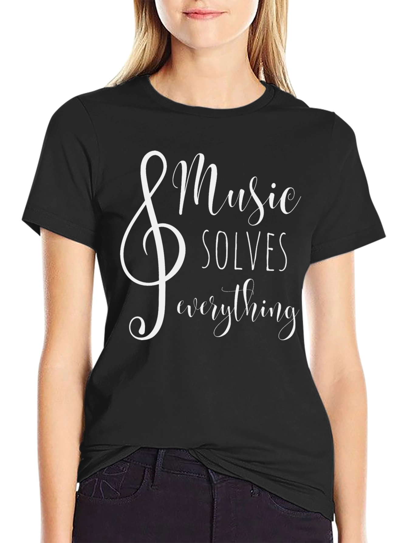 Music Solves Everything Graphic Tee - Black Cotton