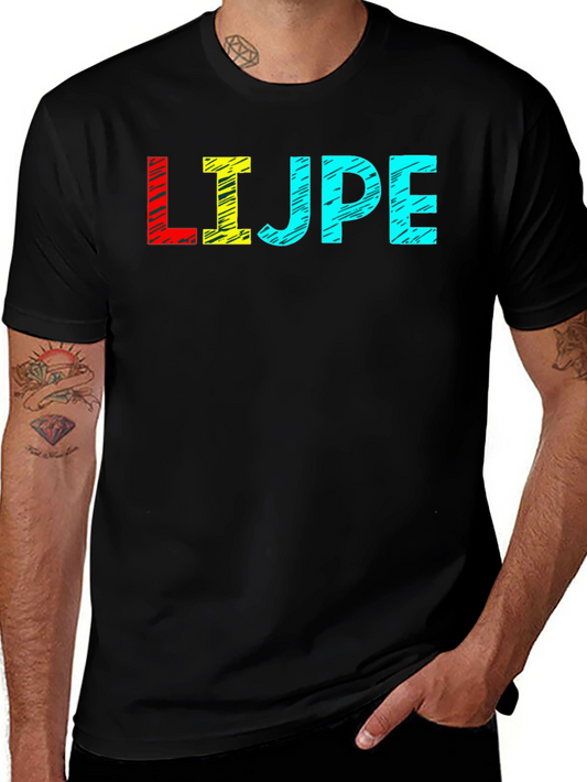 LIJPE Colorful Text Graphic Black T-Shirt