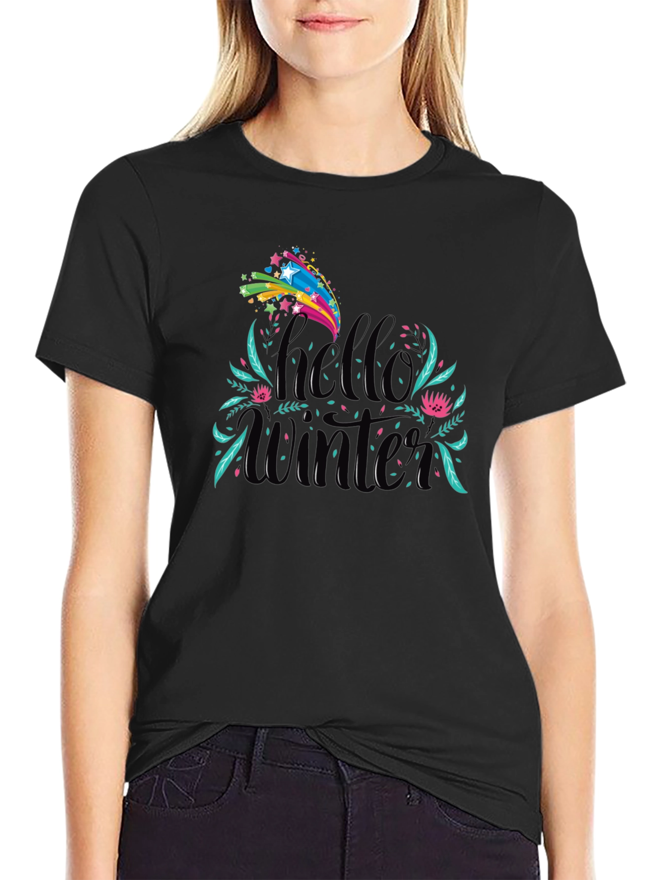 Hello Winter Graphic Tee - Black