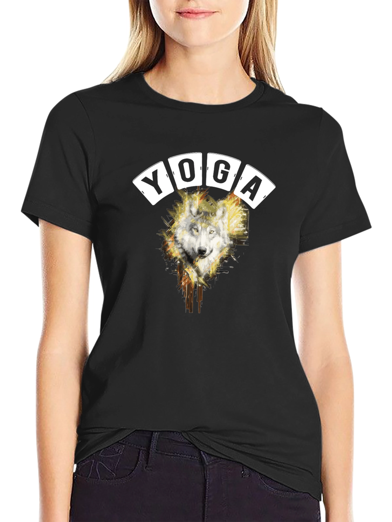 Wolf Yoga Graphic Tee - Mens Black T-Shirt