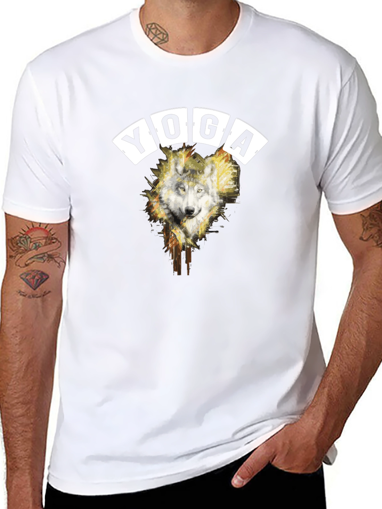 Wolf Yoga Graphic Tee - Mens Black T-Shirt