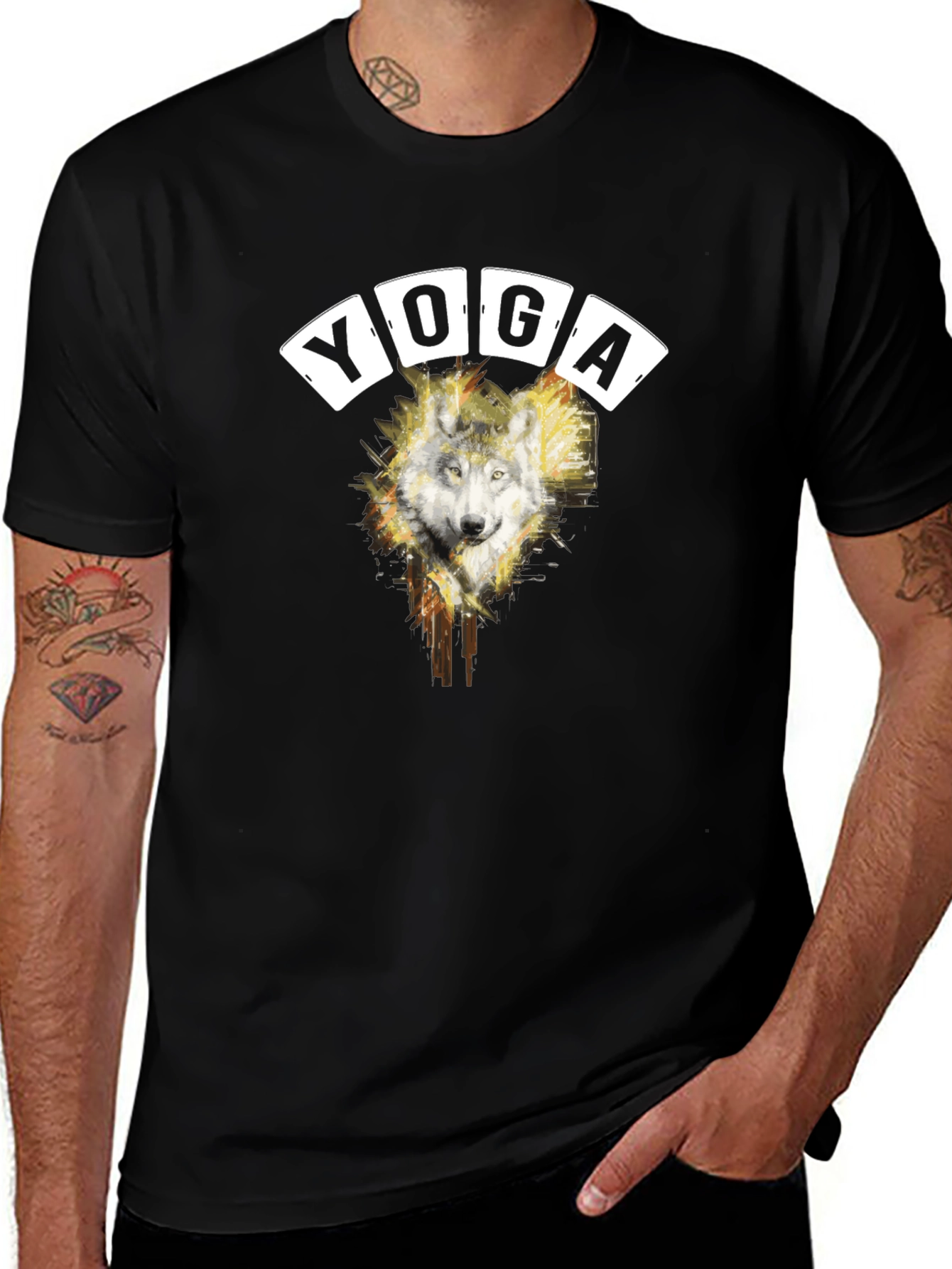 Wolf Yoga Graphic Tee - Mens Black T-Shirt
