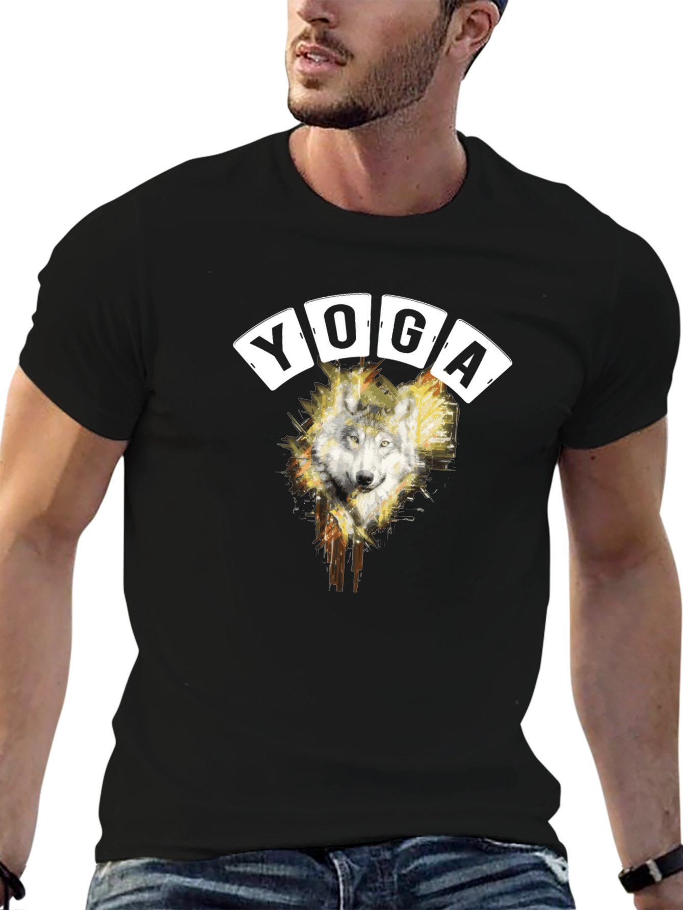 Wolf Yoga Graphic Tee - Mens Black T-Shirt