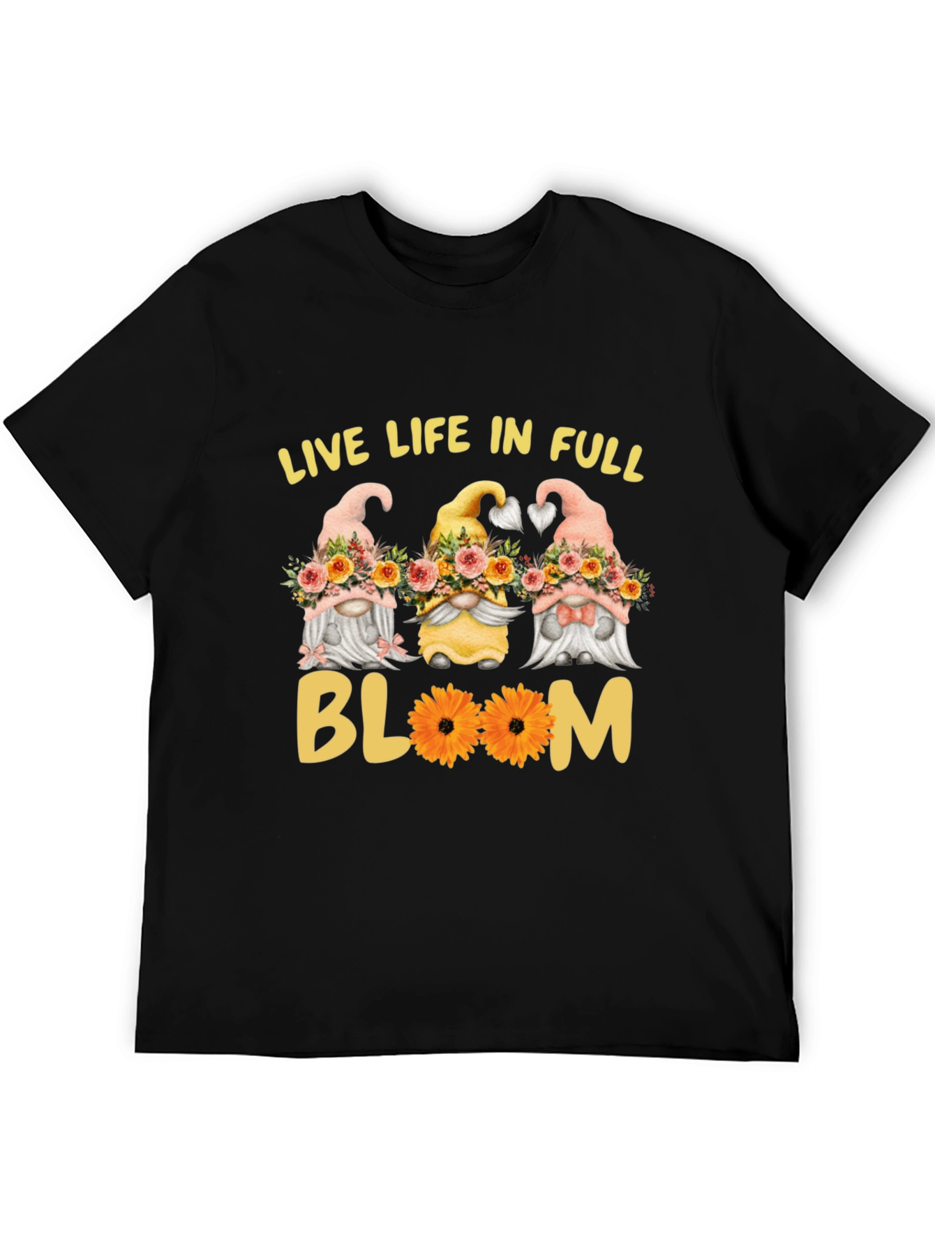 Live Life in Full Bloom Gnomes Graphic Tee