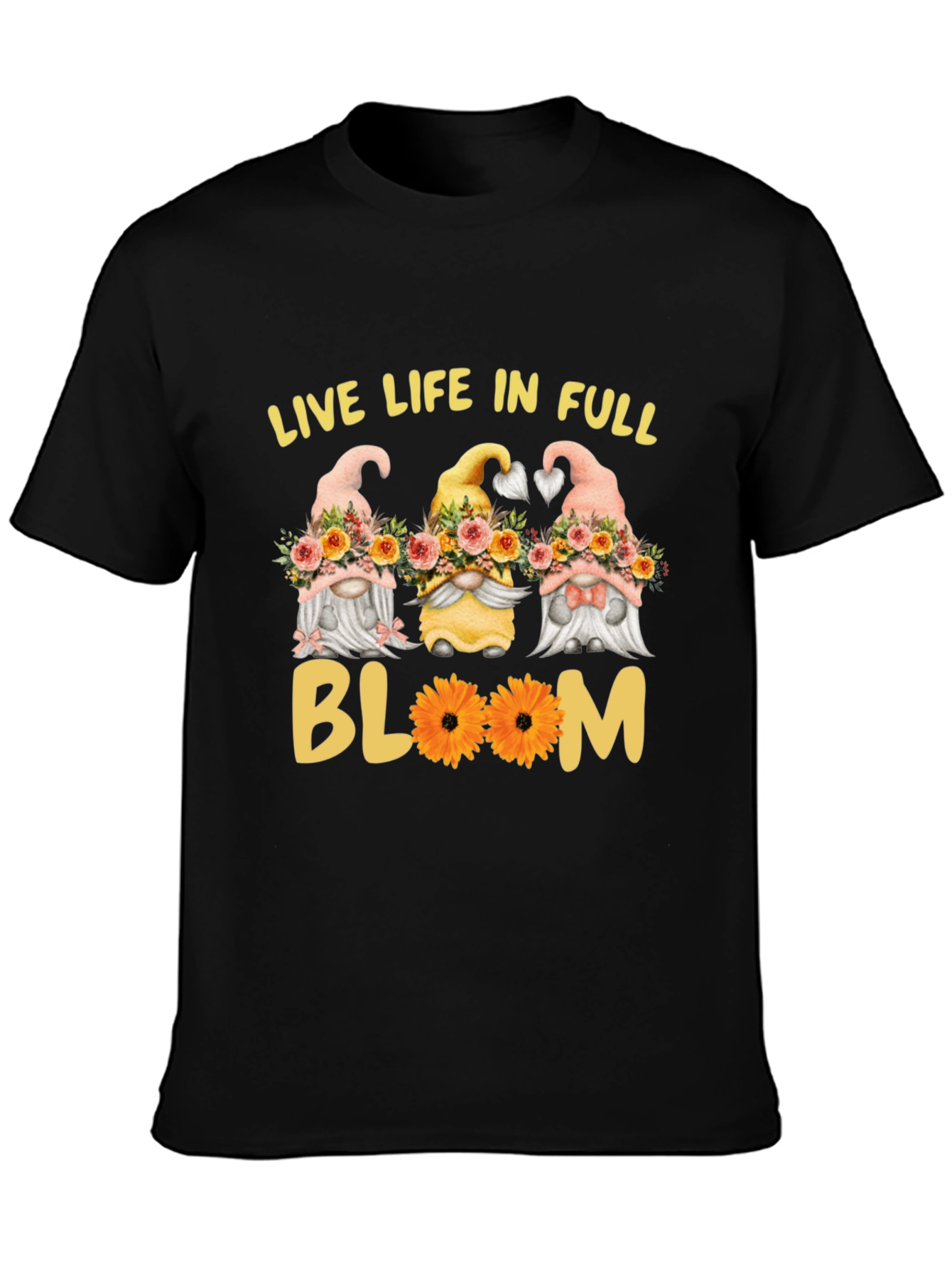 Live Life in Full Bloom Gnomes Graphic Tee