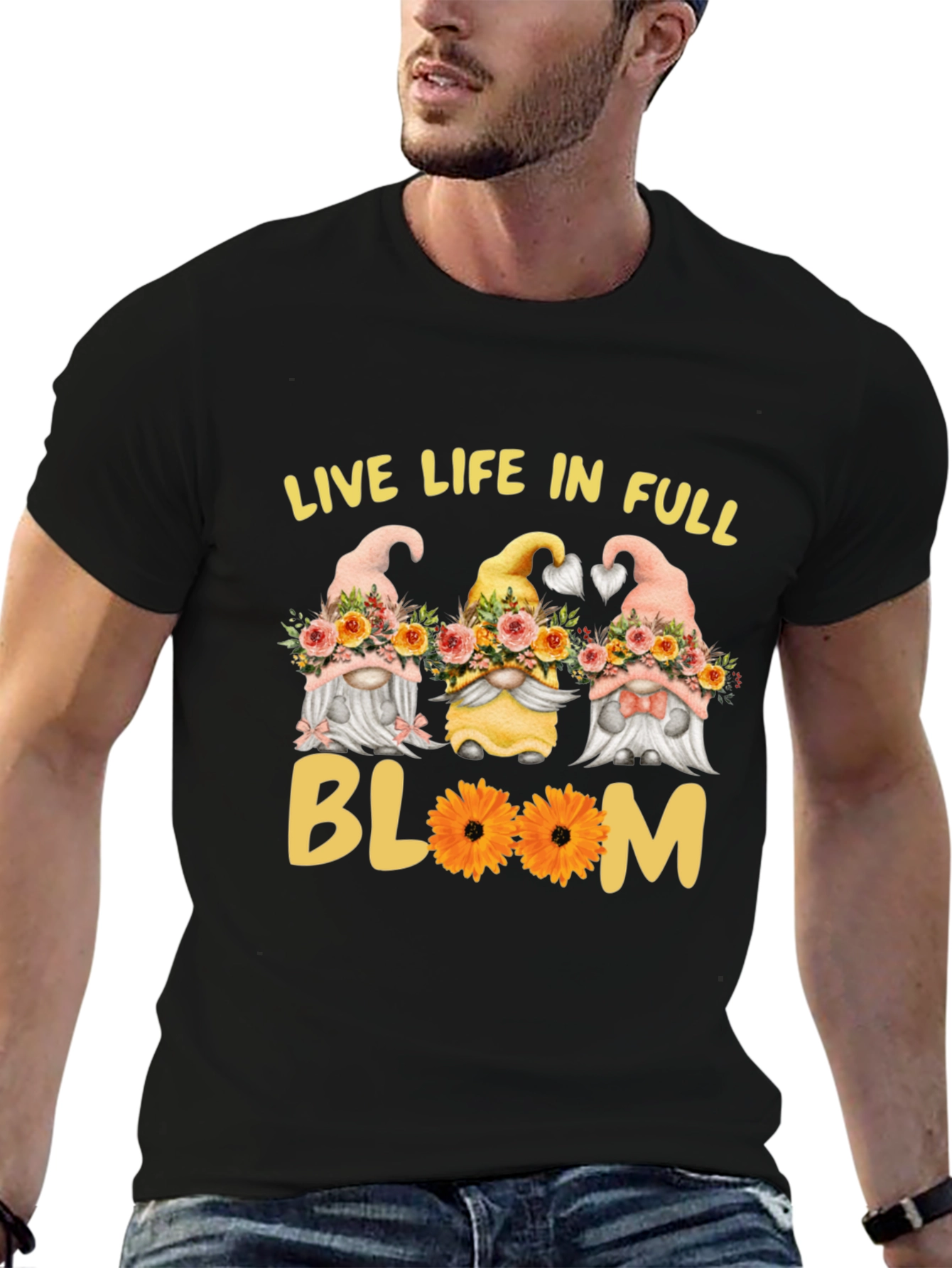 Live Life in Full Bloom Gnomes Graphic Tee