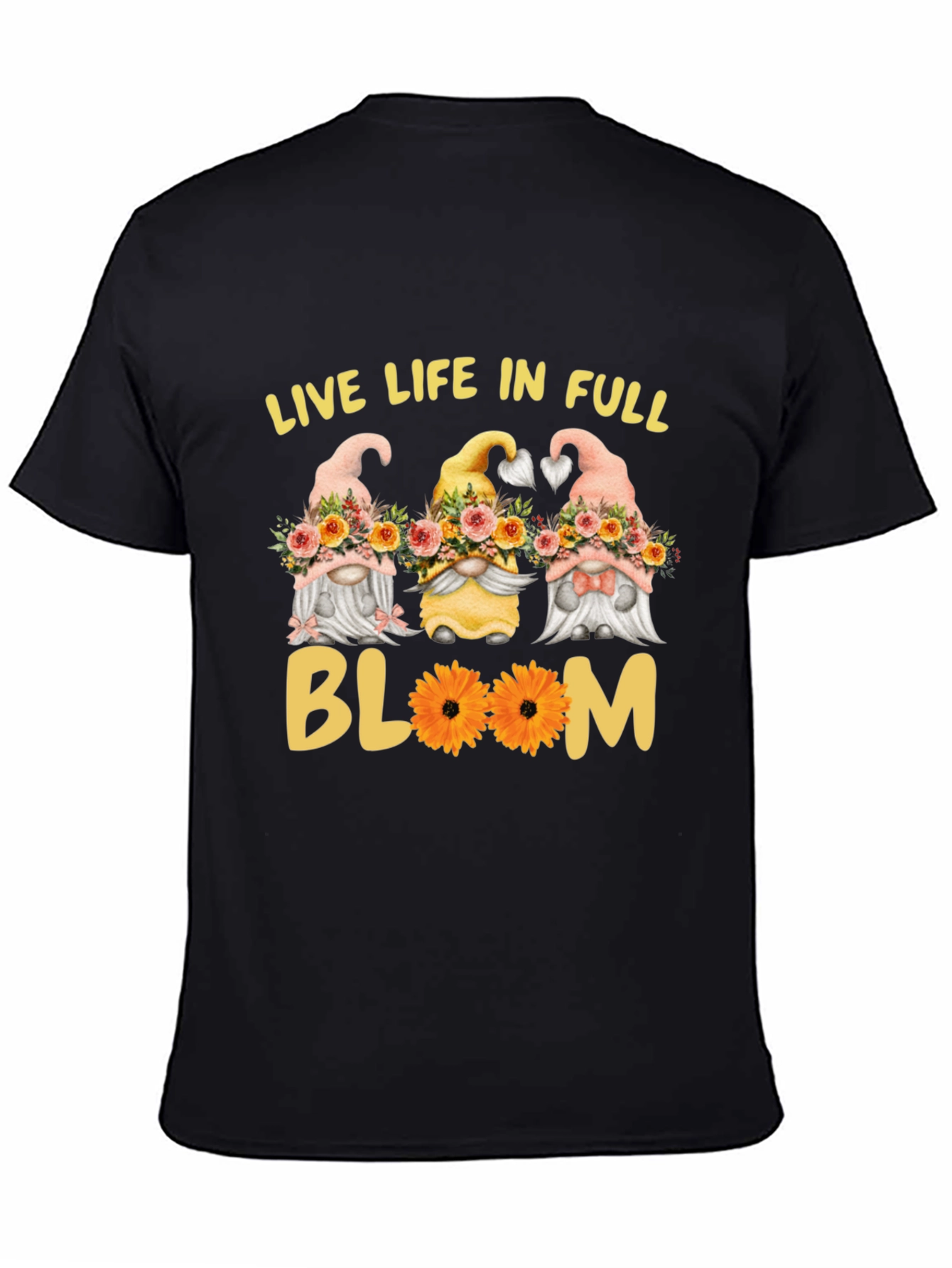 Live Life in Full Bloom Gnomes Graphic Tee