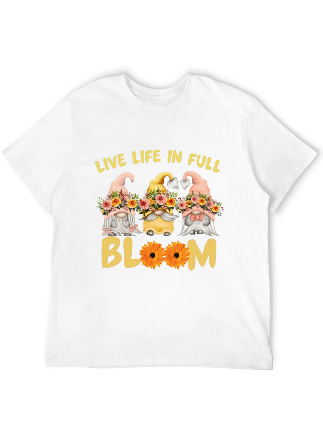 Live Life in Full Bloom Gnomes Graphic Tee