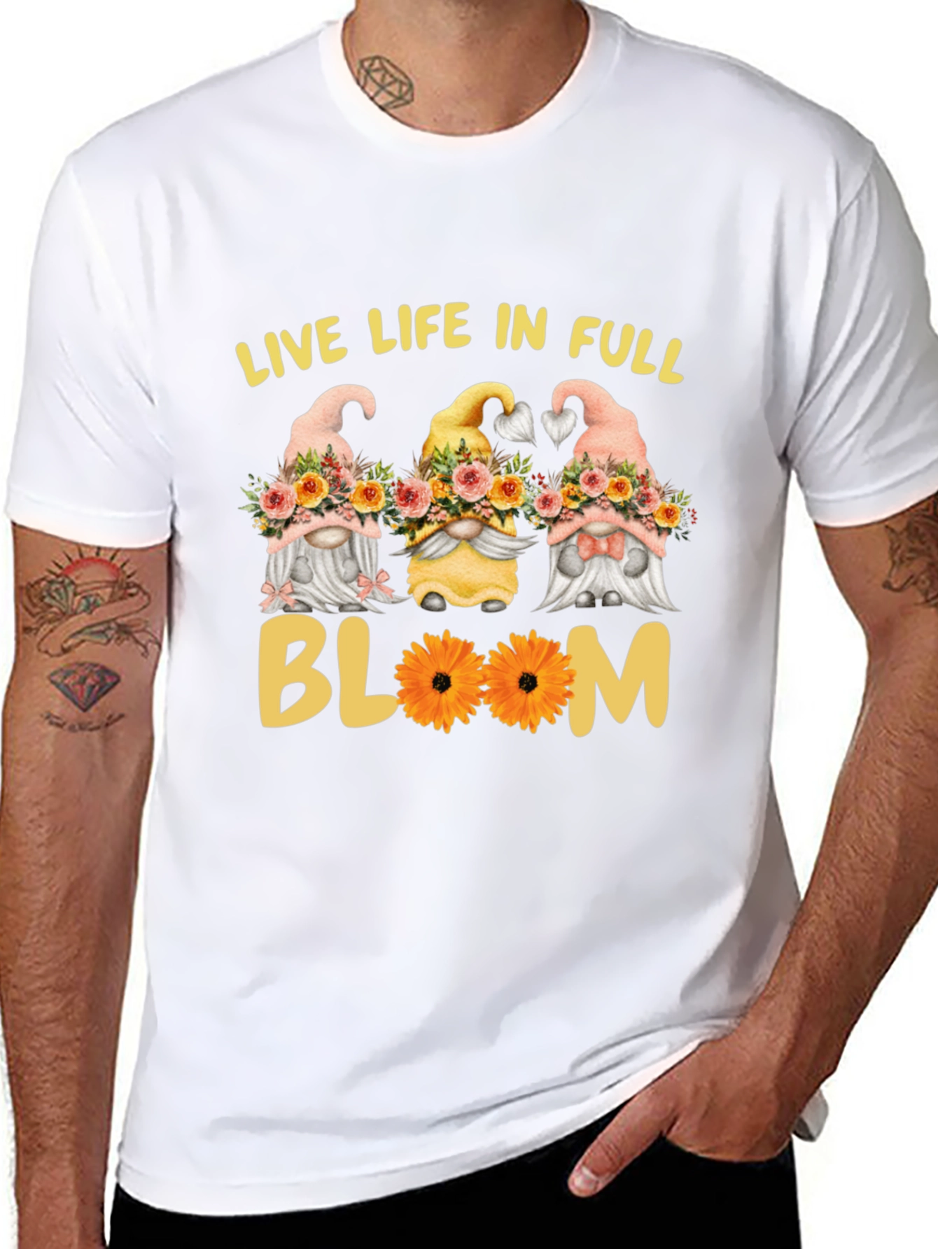 Live Life in Full Bloom Gnomes Graphic Tee