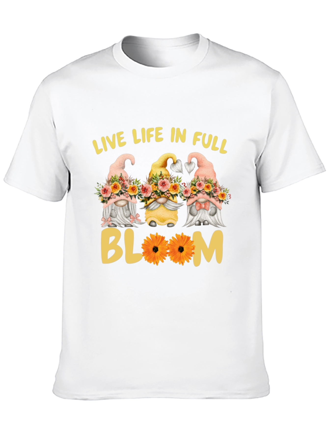 Live Life in Full Bloom Gnomes Graphic Tee