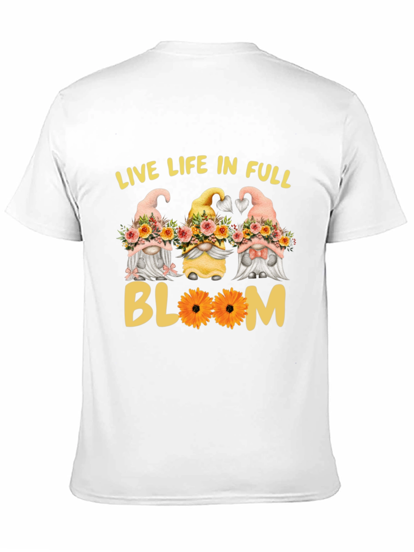 Live Life in Full Bloom Gnomes Graphic Tee