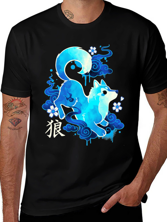 Blue Anime Wolf Graphic Tee - Stylish and Unique