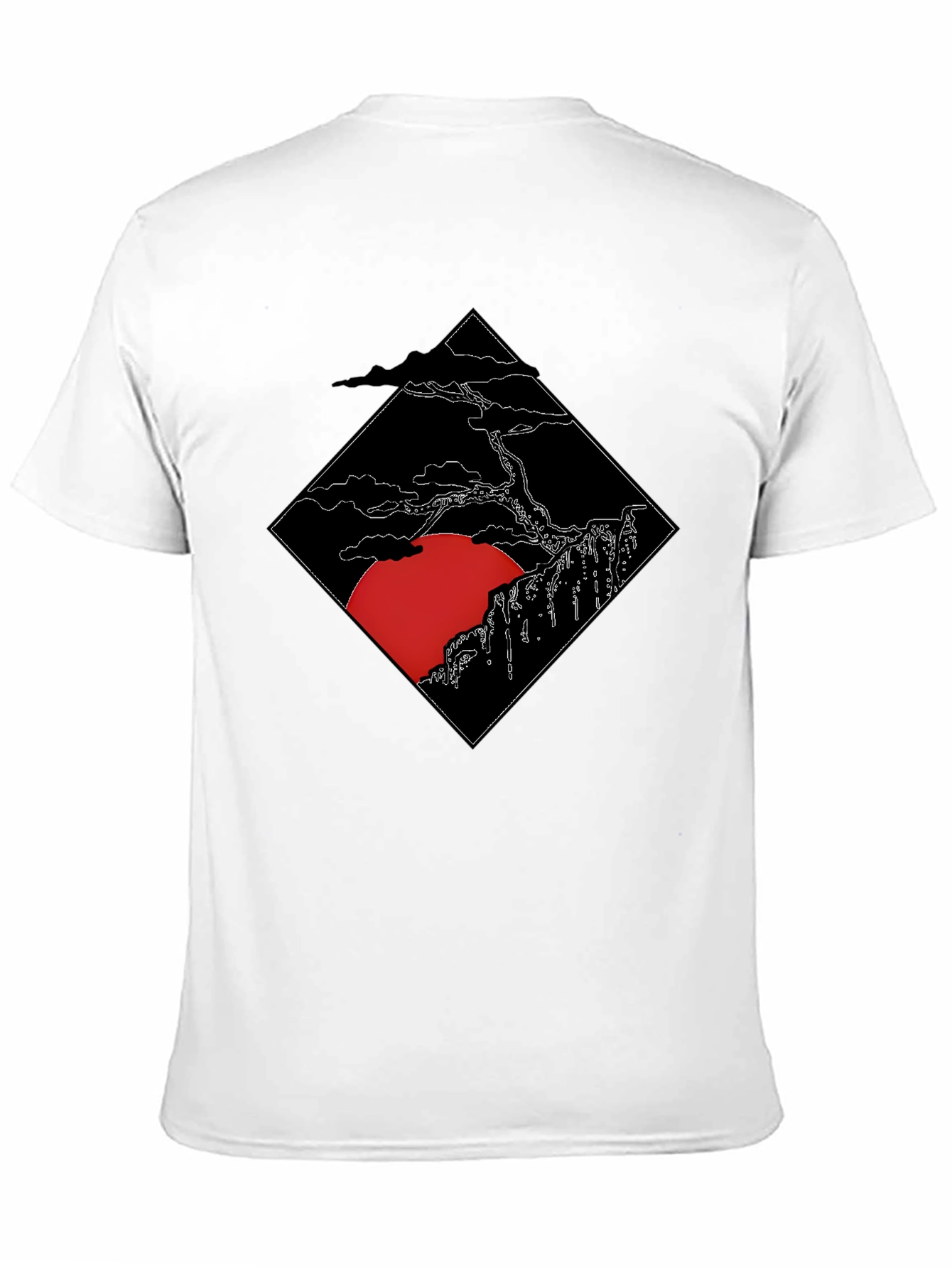Mens Black T-Shirt with Japanese Sunset Design
