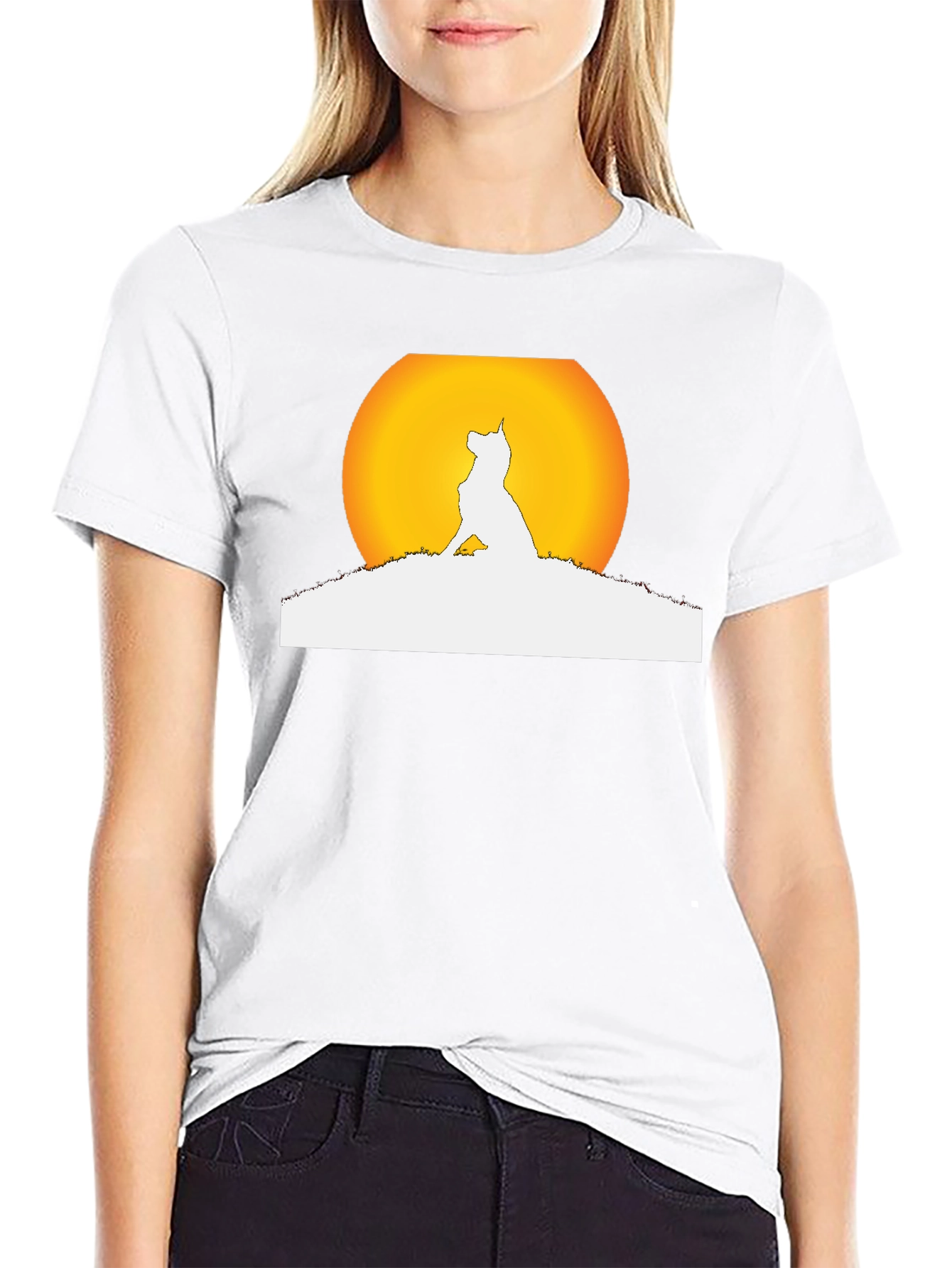 Dog Silhouette Moon Graphic Black T-Shirt