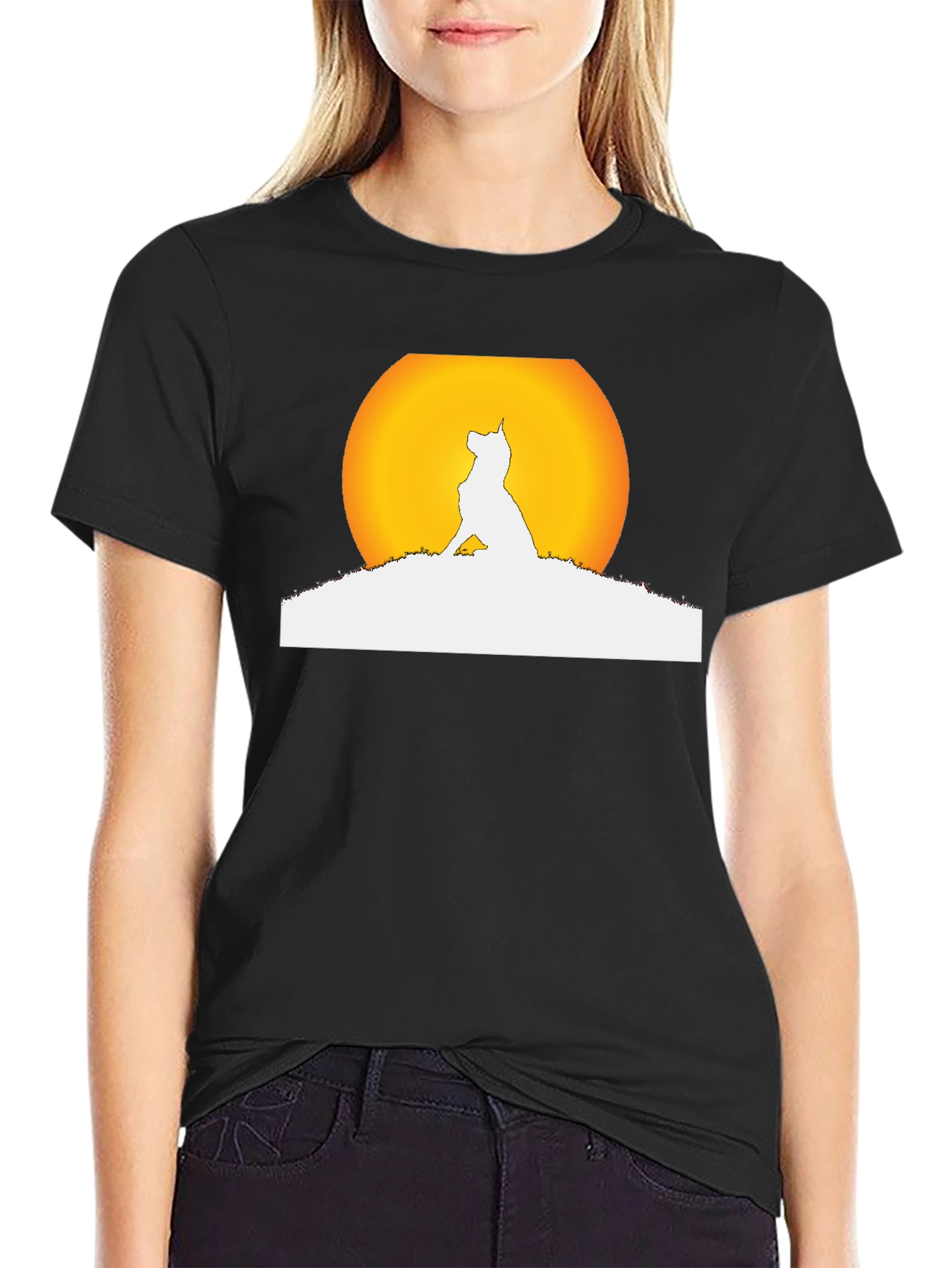 Dog Silhouette Moon Graphic Black T-Shirt