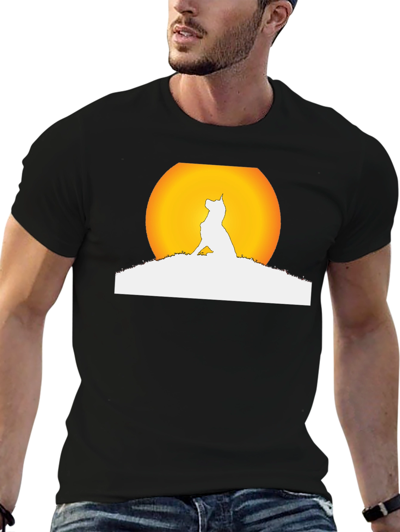 Dog Silhouette Moon Graphic Black T-Shirt