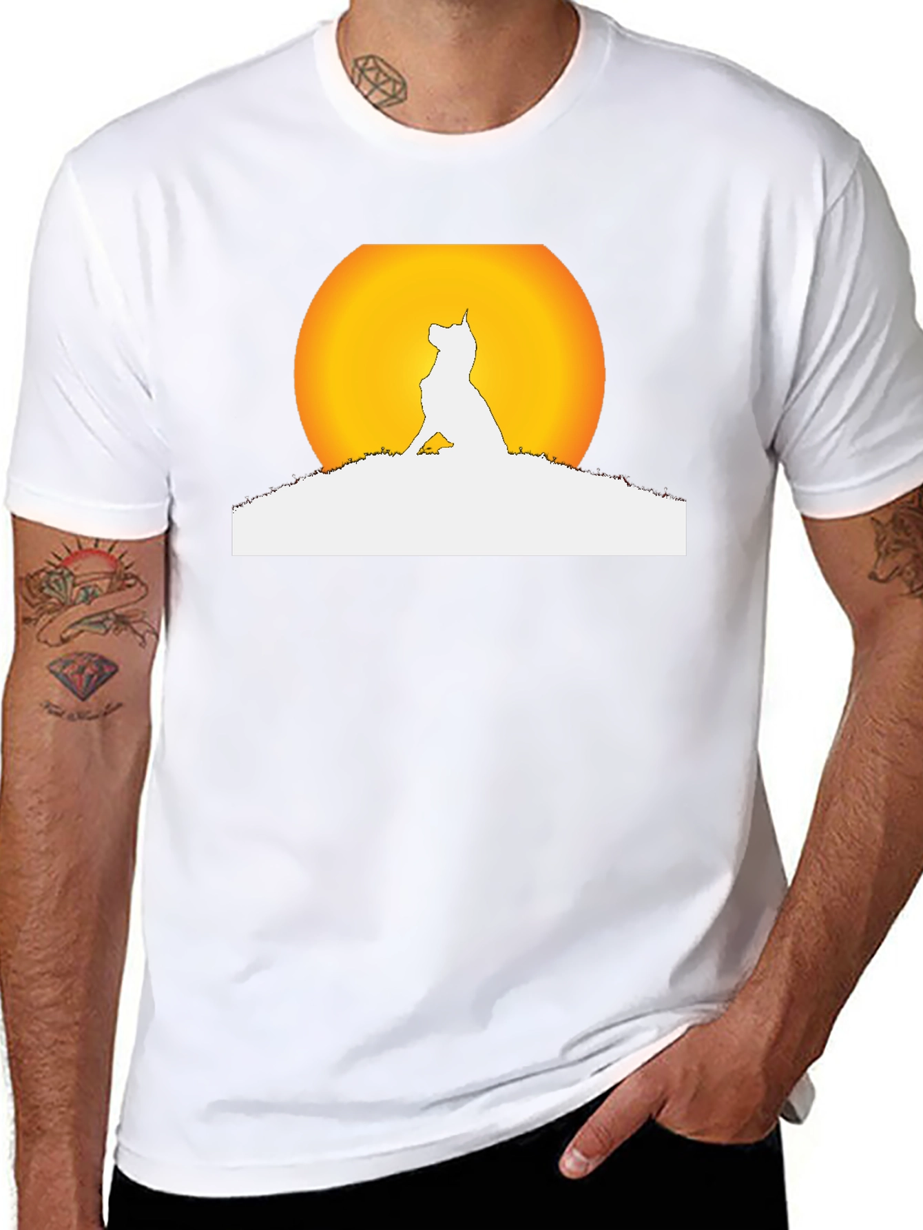 Dog Silhouette Moon Graphic Black T-Shirt