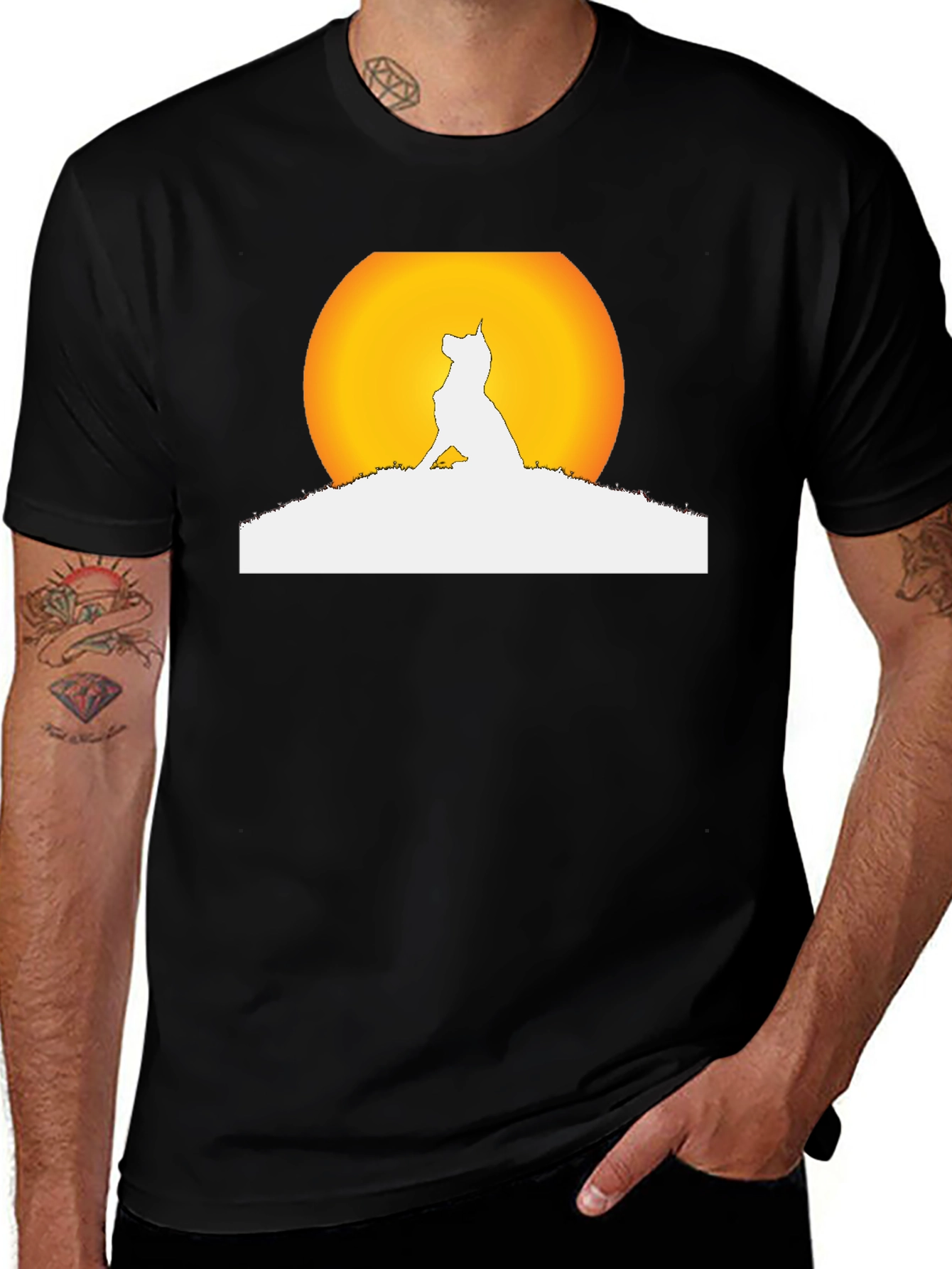 Dog Silhouette Moon Graphic Black T-Shirt