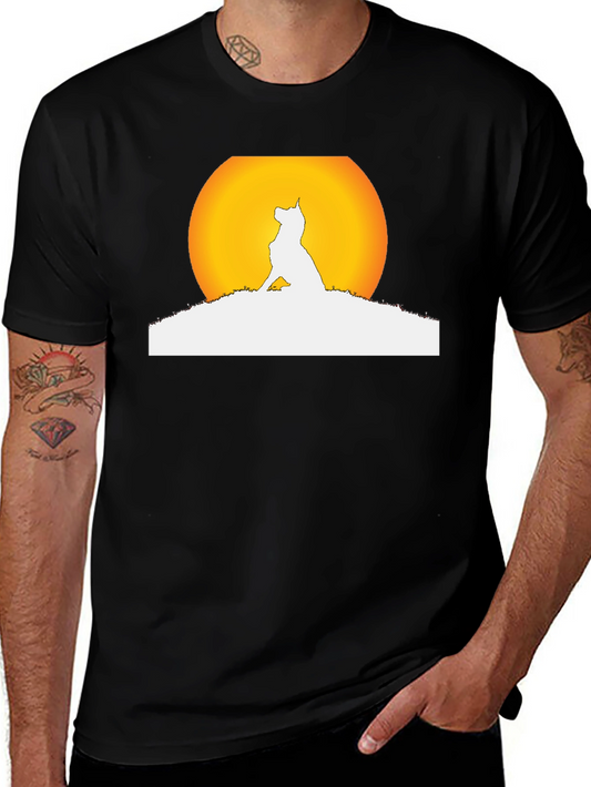 Dog Silhouette Moon Graphic Black T-Shirt