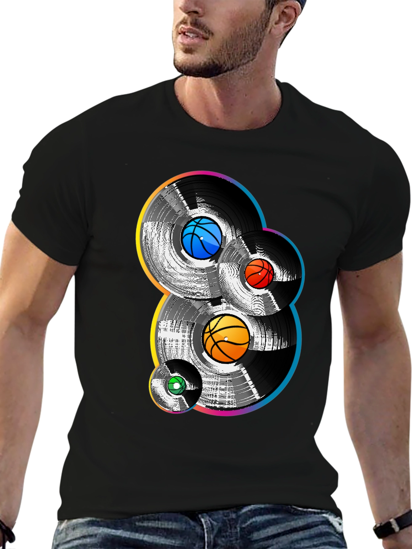 Retro Basketball Vinyl Record Graphic T-Shirt