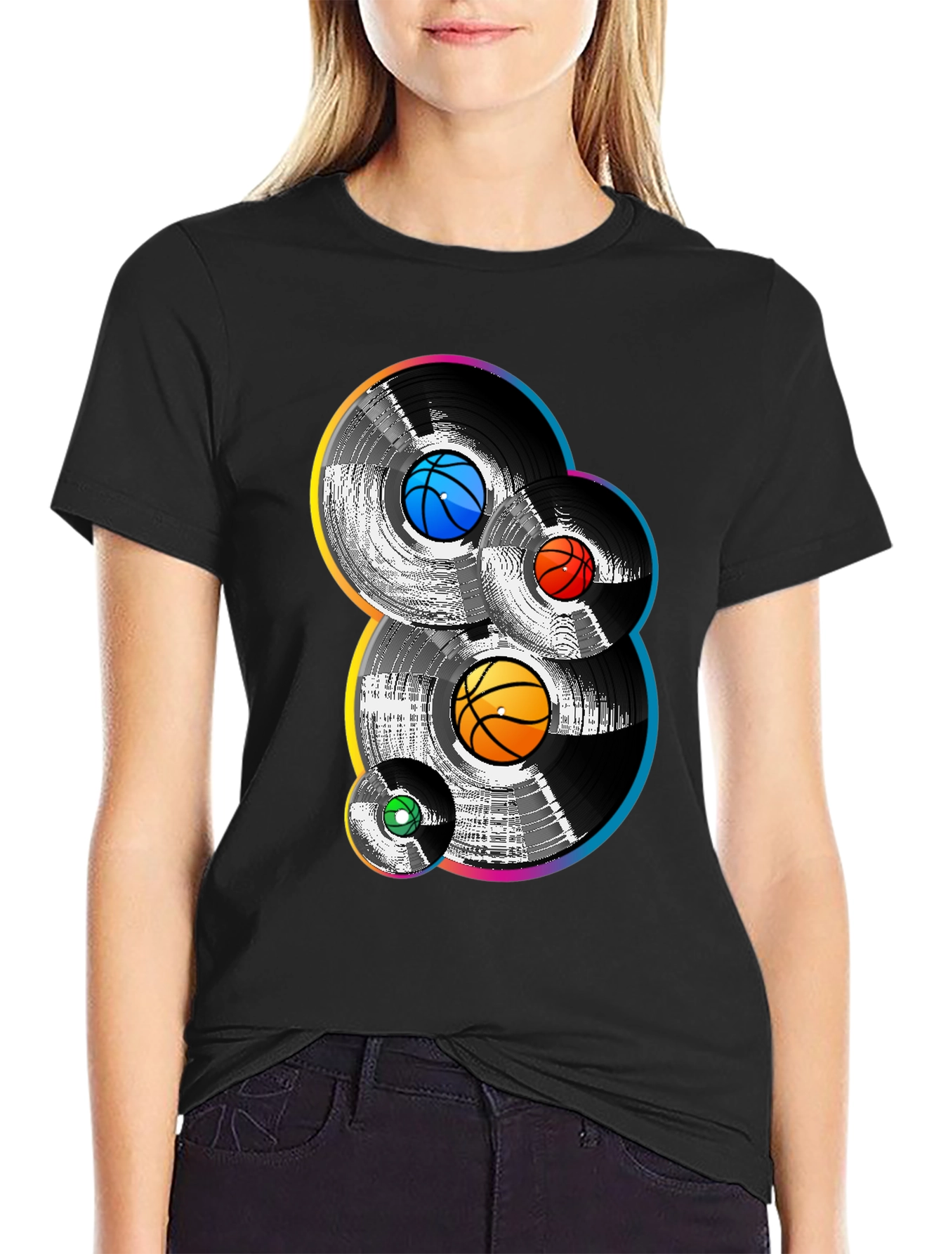Retro Basketball Vinyl Record Graphic T-Shirt