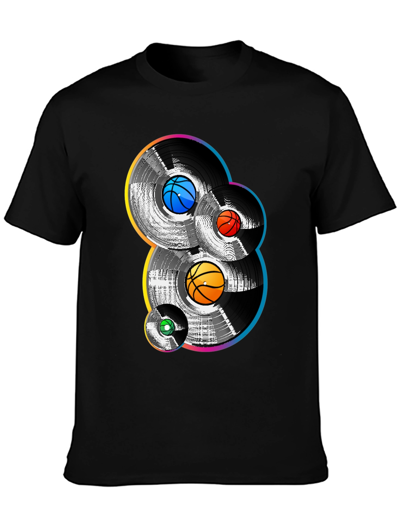 Retro Basketball Vinyl Record Graphic T-Shirt