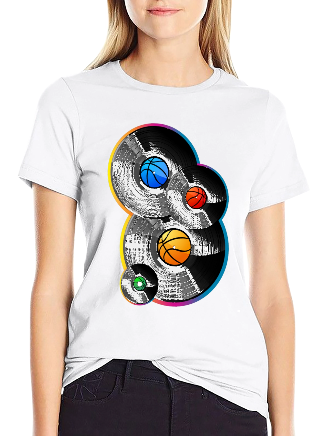 Retro Basketball Vinyl Record Graphic T-Shirt