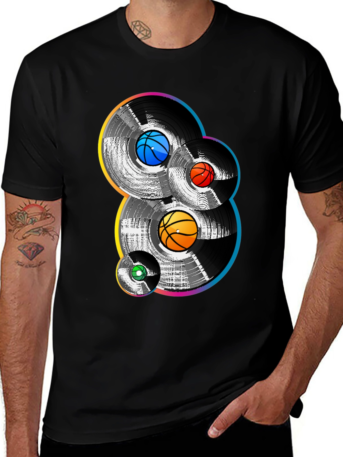 Retro Basketball Vinyl Record Graphic T-Shirt