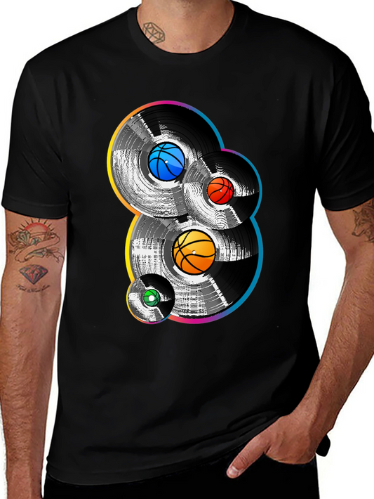 Retro Basketball Vinyl Record Graphic T-Shirt