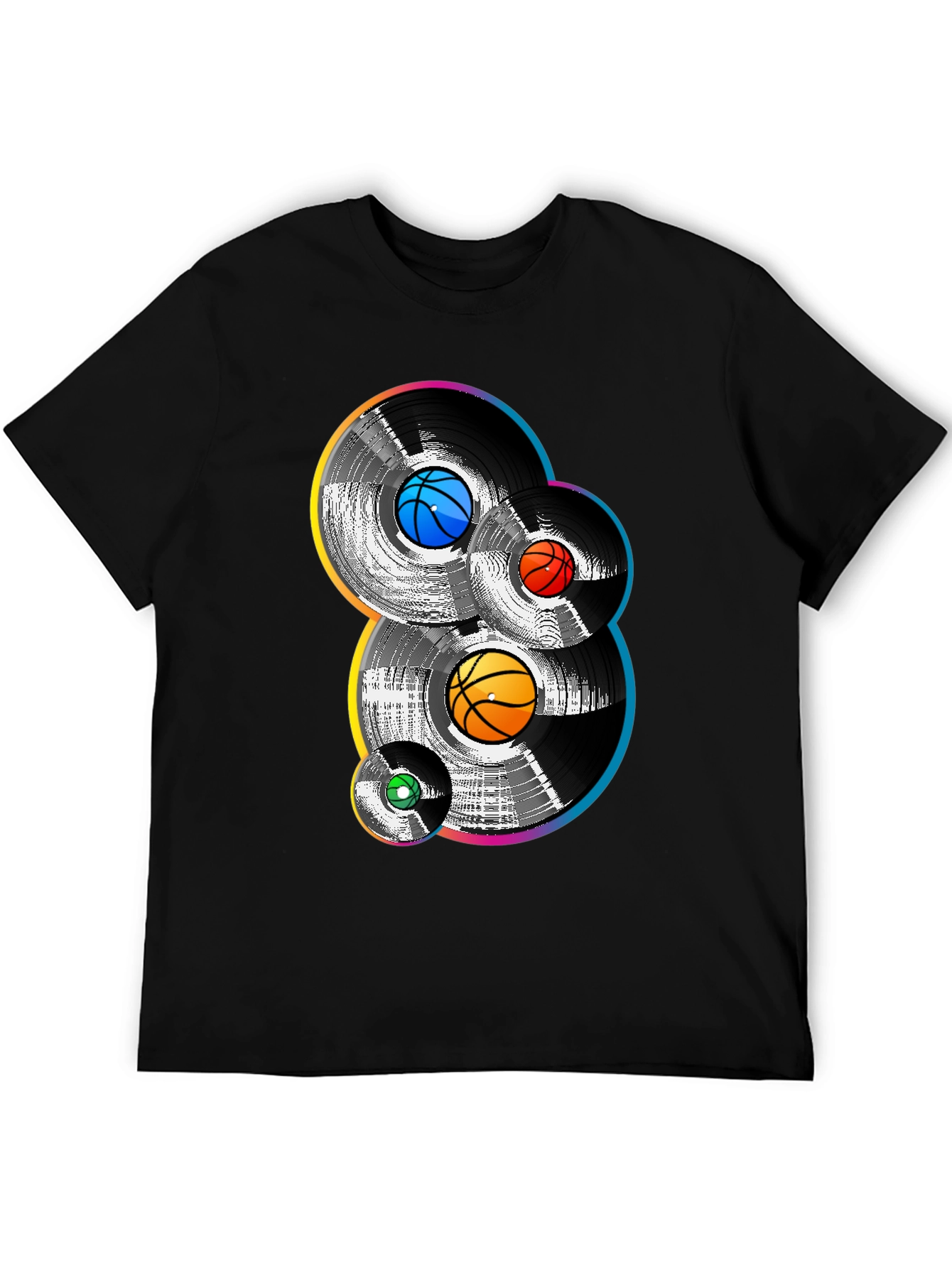 Retro Basketball Vinyl Record Graphic T-Shirt