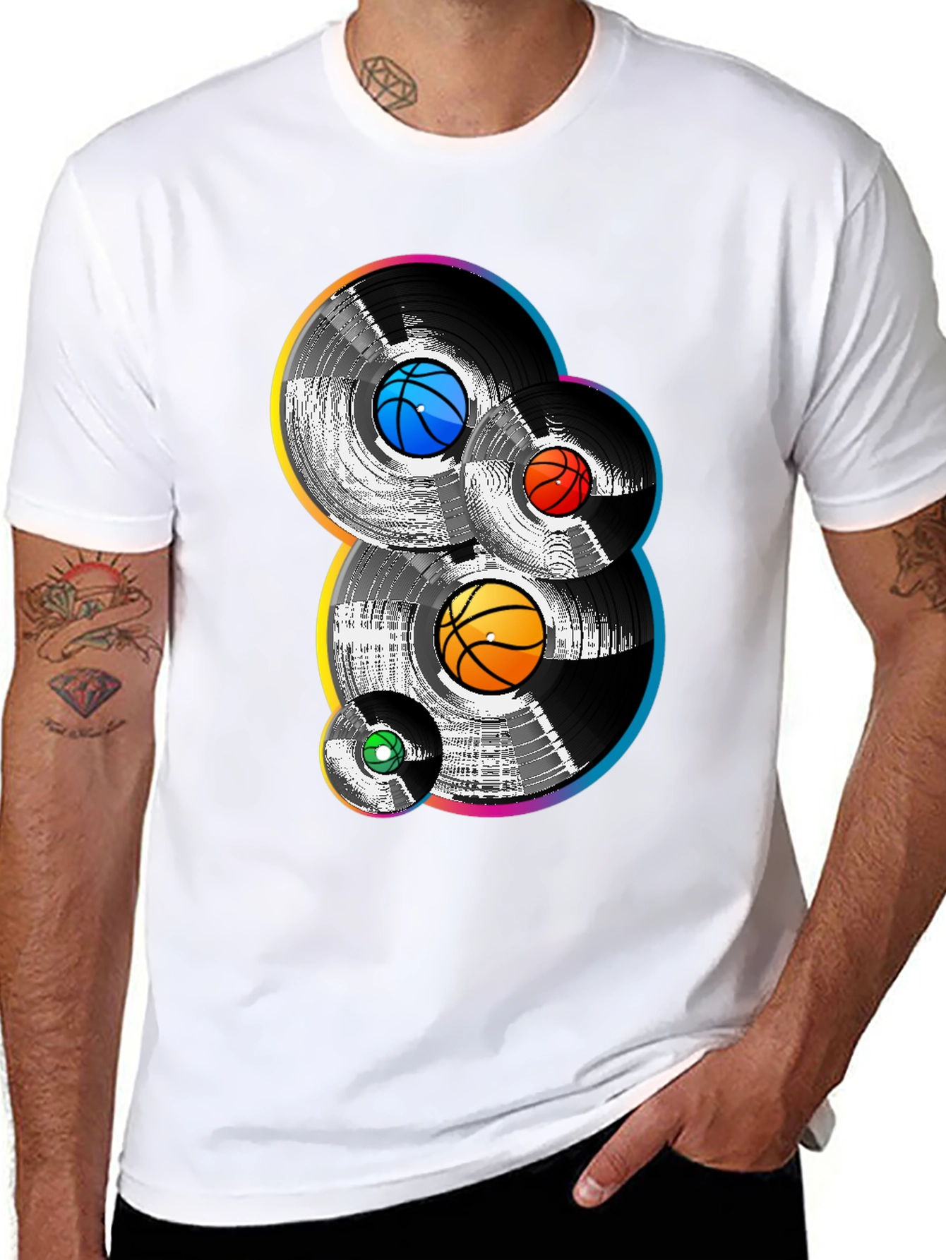 Retro Basketball Vinyl Record Graphic T-Shirt