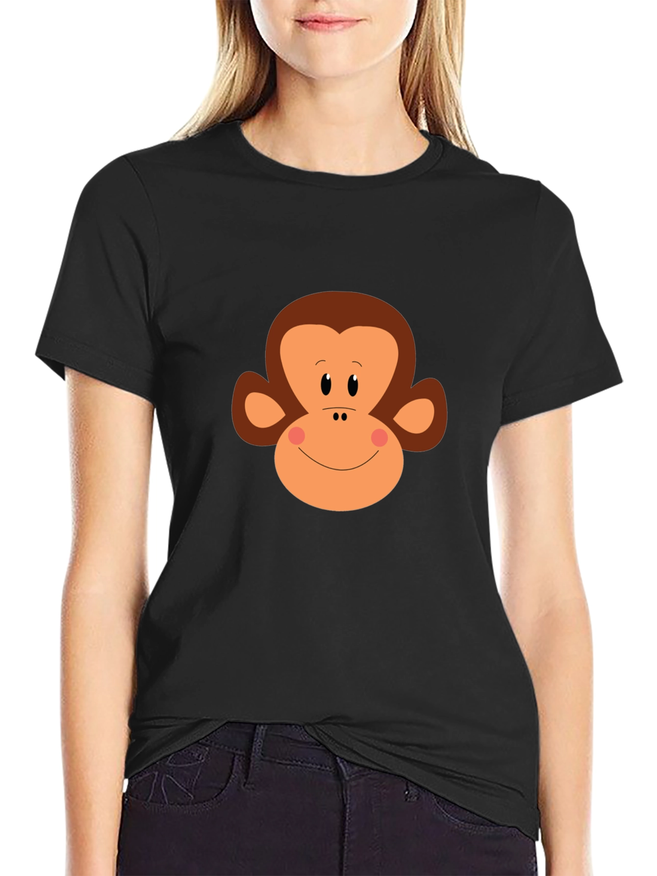 Monkey Face Graphic Tee - Black Cotton T-Shirt