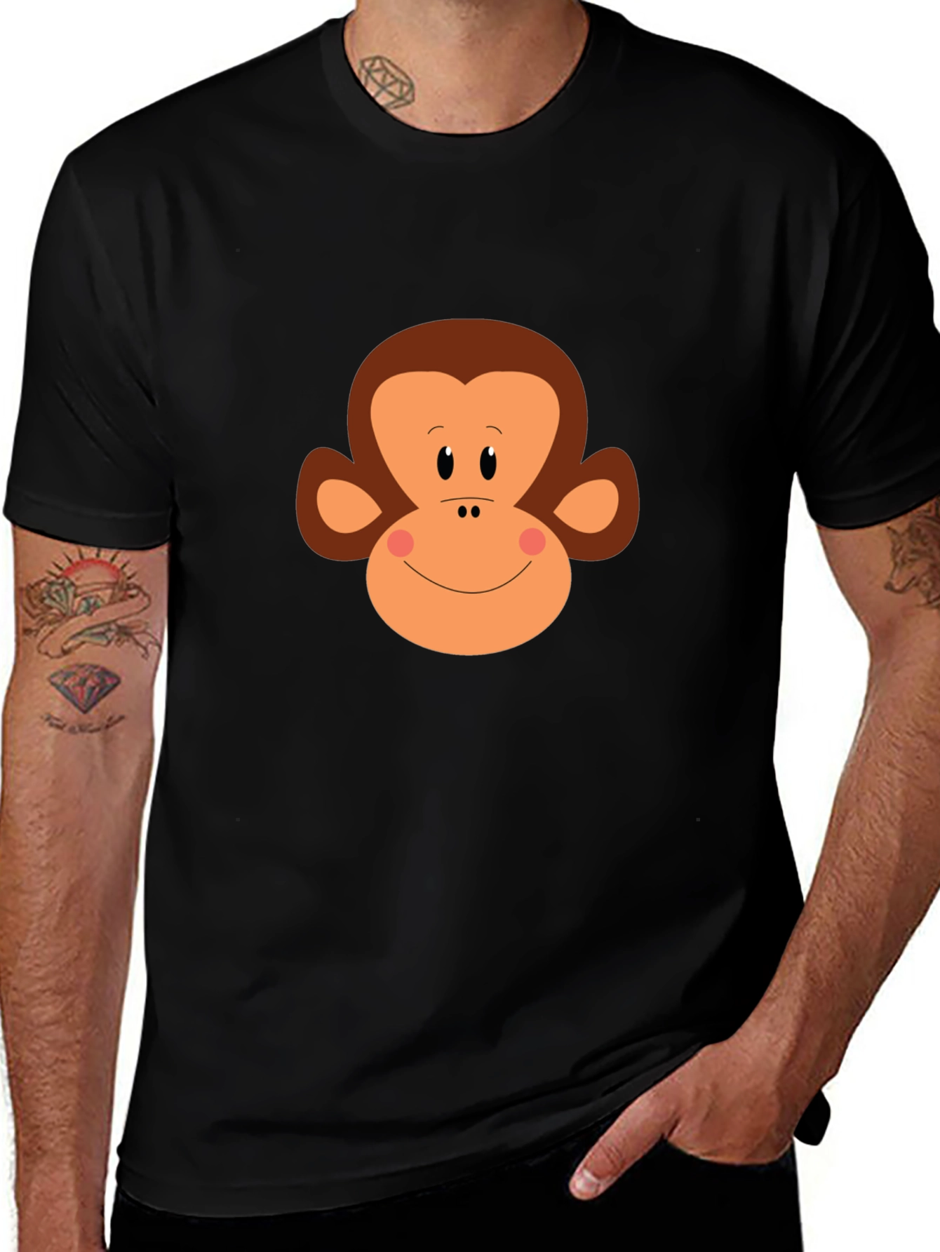 Monkey Face Graphic Tee - Black Cotton T-Shirt